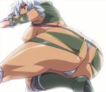  ass blue_hair breasts cameltoe dark_skin elbow_gloves gloves irma kneepits large_breasts legs panties pink_eyes queen's_blade screencap short_hair sideboob silver_hair solo thighs thong underwear 