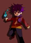  dark fire flame gengar gijinka grin male_focus moemon personification pokemon pokemon_(game) purple_eyes purple_hair scarf smile solo teeth 