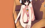  animal_ears barefoot bored brown_hair bunny_ears camisole carrot colorized couch cropped feet highres inaba_tewi ko-&gt;u legs lying muku_(muku-coffee) red_eyes resized shorts solo toes touhou wallpaper 