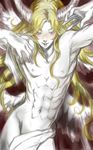  1boy atlus blonde_hair blue_eyes helel horns lucifer male male_focus monster muscle shin_megami_tensei solo white_skin wings 