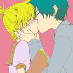  2boys arm_grab blush child detached_sleeves eyes_closed hand_on_another's_face hand_on_face hatsune_mikuo kagamine_len kiss love male male_focus mikuo milenkuo multiple_boys vocaloid yaoi 