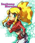  aero aero_(inafune_keiji) blonde_hair breasts capcom character_request female gloves green_eyes long_hair misomal pants rockman rockman_dash solo 