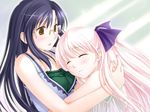  2girls amanatsu blush game_cg ginta glasses hug kazami_suzuka misonogi_sakurako multiple_girls pink_hair purple_hair sleeveless smile yellow_eyes 