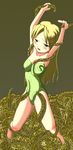  arms_up barefoot blonde_hair blush breasts celes_chere feet female final_fantasy final_fantasy_vi full_body green_eyes leotard long_hair maguro maguro_(fufu) solo tentacle tentacles_under_clothes toes under_clothes 