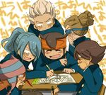  6+boys 7boys desk endou_mamoru fudou_akio gouenji_shuuya handa_shin'ichi handa_shinichi ichinose_kazuya inazuma_eleven inazuma_eleven_(series) kazemaru_ichirouta kidou_yuuto laughing male male_focus matsuno_kuusuke multiple_boys pencil temk 