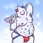  2022 absurd_res anthro anthrofied belly big_belly bulge clothing eyes_closed generation_4_pokemon hi_res humanoid_hands jockstrap male moobs navel nintendo nipples overweight overweight_male pokemon pokemon_(species) ratasstouille solo togekiss underwear video_games 