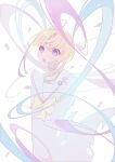  1girl 7tkei blonde_hair blue_eyes blue_hair chouzetsusaikawa_tenshi-chan cowboy_shot dress happy highres long_hair multicolored_hair needy_girl_overdose open_mouth pink_hair quad_tails sailor_collar sailor_dress simple_background smile solo star_(symbol) white_background white_dress white_sailor_collar 