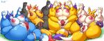  2022 absurd_res anthro anus areola bandai_namco big_breasts blush braixen breasts butt canid canine digimon digimon_(species) digital_media_(artwork) eyebrows eyelashes female fingers fox generation_6_pokemon genitals group hair hi_res huge_breasts krystal mammal nintendo nipples overweight pokemon pokemon_(species) presenting pussy renamon simple_background spread_pussy spreading star_fox video_games ymbk 