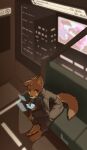  billboard bovid canid canine caprine copper_(character) fee_fee futuristic futuristic_city futuristic_setting futuristic_theme hi_res male mammal phone renabu sheep sitting solo text train vehicle 