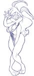  anthro blue_and_white breasts buckteeth bugs_bunny cleavage clothed clothing crossgender dress embarrassed female gloves hair handwear hi_res lagomorph leporid loodles looney_tunes mammal monochrome rabbit solo teeth warner_brothers 