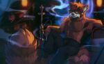  2022 5_fingers ailurid anthro brown_body brown_fur brown_hair digital_media_(artwork) eyebrows eyelashes eyewear fingers fur glasses hair hioshiru looking_at_viewer male mammal red_panda smile solo white_body white_fur 