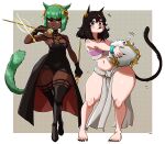  absurd_res animal_humanoid breasts cat_humanoid chel cleavage clothed clothing dark_body dark_skin duo felid felid_humanoid feline feline_humanoid female green_hair hair hi_res humanoid legwear mammal mammal_humanoid nuclearwasabi the_road_to_el_dorado thick_thighs thigh_highs yor_forger 