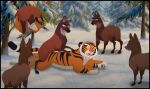  balls being_watched black_border border cervid disney duo erection felid feline female feral feral_on_feral genitals group hi_res interspecies kaion looking_at_another male male/female mammal pantherine penetration penis pussy sex the_lion_guard the_lion_king tiger varya 