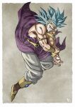  1boy armlet blue_hair broly_(dragon_ball_z) circlet clenched_teeth dragon_ball dragon_ball_z earrings full_body highres jewelry kakeru_(dbskakeru) male_focus muscular muscular_male red_eyes signature solo super_saiyan teeth topless_male 