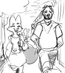  2022 anthro canid canine clothed clothing diane_foxington dreamworks duo fox fully_clothed hi_res human john_wick mammal monochrome noctoc sketch smile the_bad_guys walking 