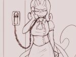  2020 annoyed_expression anthro bottomwear clothed clothing dracojeff female fully_clothed generation_6_pokemon goodra grey_background greyscale half-closed_eyes holding_object holding_phone looking_at_viewer monochrome narrowed_eyes nintendo phone pokemon pokemon_(species) simple_background sketch skirt solo standing video_games 