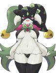  absurd_res anthro breasts clothing female green_body hi_res meowscarada nintendo open_mouth pokemon pokemon_(species) red_eyes simple_background solo underwear video_games white_background yoru_vida 