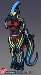 2022 3_toes 4_fingers anthro artist_logo belly big_breasts big_tail biped black_body black_eyes black_scales blue_body blue_claws blue_markings blue_scales blush bottomwear breasts cel_shading claws cleavage cleavage_cutout clothed clothing digital_drawing_(artwork) digital_media_(artwork) digitigrade dinosaur eyelashes feet female finger_claws fingers front_view fully_clothed gradient_background grey_background hadrosaurid hi_res humanoid_hands juliet_(drafteddragon) knock-kneed logo loincloth long_tail looking_at_viewer markings midriff multicolored_body multicolored_scales non-mammal_breasts ornithischian parasaurolophus predaguy red_clothing red_loincloth red_topwear reptile scales scalie shaded simple_background slightly_chubby slightly_chubby_anthro slightly_chubby_female smile smiling_at_viewer snout solo standing striped_markings stripes tail_dimple tapering_tail thick_tail thick_thighs toe_claws toes topwear wide_hips yellow_body yellow_markings yellow_scales 