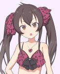  1girl :o bangs bikini black_bow bow brown_eyes brown_hair character_request floating_hair front-tie_bikini_top front-tie_top hair_between_eyes hair_bow heart_bikini heart_pendant idolmaster idolmaster_cinderella_girls long_hair looking_at_viewer open_mouth red_bikini red_bow shiny shiny_hair simple_background sketch solo swimsuit twintails upper_body white_background yama_tatsuo 