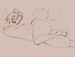  2020 4:3 anthro big_butt body_pillow butt canid canine dracojeff female fox grey_background greyscale krystal lying mammal monochrome nintendo nude on_side pillow simple_background sketch sleeping solo star_fox thick_thighs video_games 