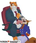  anthro balls bulge canid canine canis disney don_karnage duo felid genitals hi_res humanoid_genitalia humanoid_penis linkin_monroe male male/male mammal oral pantherine penis shere_khan simple_background sitting talespin tiger white_background wolf 