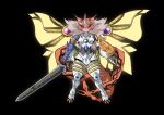  anthro armor bandai_namco characterized_armor cloth_armor cross_pupils digimon digimon_(species) domestic_cat fakemon fan_character felid feline felis female fur glowing glowing_wings gold_(metal) gold_armor hi_res inspirational_character inspired_art inspired_by_character katana mammal markings mechanical_wings meicrackmon meicrackmon_vicious_mode melee_weapon oc_design oc_digimon officialseraphimon omega_symbol omegameicrackmon omegamon orange_body orange_fur original_character_do_not_steal purple_markings rasielmon red_eyes shining_wings solo sword weapon white_armor wings 