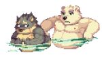  16:9 alpha_channel anthro bathing bathing_together blush canid canine canis digital_media_(artwork) domestic_dog duo embarrassed eyebrows leib_(tas) lifewonders male male/male mammal moritaka nanadragon4 nipples pecs pixel_(artwork) polar_bear scar sprite_art thick_eyebrows tokyo_afterschool_summoners ursid ursine video_games widescreen 