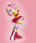  2018 5:6 accessory amy_rose anthro bdsm biped blush bondage bondage_ring boots bound boundlightning breasts clothed clothing digital_drawing_(artwork) digital_media_(artwork) dress eulipotyphlan eyelashes female footwear gag gagged gloves green_eyes hair hands_behind_back handwear headband hedgehog hi_res legs_tied leotard mammal one_eye_closed panties pink_background pink_body pink_hair red_clothing red_dress restraints ring_gag sega shoes simple_background solo sonic_the_hedgehog_(series) standing underwear upskirt 