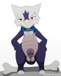  4:5 absurd_res accessory alolan_form alolan_marowak alternate_version_at_source anthro balls bone erection genitals grey_body hands_on_hips headband hi_res looking_at_viewer male naruto nintendo penis penis_towards_viewer pokemon pokemon_(species) purple_body red_eyes regional_form_(pokemon) simple_background skull skull_head solo video_games winick-lim 