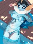  3:4 anthro blue_body clothing eeveelution female generation_1_pokemon looking_at_viewer nintendo pokemon pokemon_(species) pokemorph solo swimming_pool swimwear uramenu vaporeon video_games 