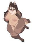  3_fingers 4_fingers 4_toes anthro belly big_belly big_breasts breasts bri_(punkinbuu) brown_body brown_fur brown_hair canid canine chest_tuft claws digital_media_(artwork) eyebrows eyelashes feet female fingers fur green_eyes hair hi_res long_hair looking_at_viewer mammal multicolored_body multicolored_fur navel nipples nude open_mouth overweight punkinbuu raccoon_dog sagging_breasts simple_background smile snaggle_tooth solo tan_body tan_fur tanuki thick_thighs toe_claws toes tongue tuft 