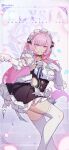  absurdres artist_request bangs blue_eyes breasts elbow_gloves elysia_(honkai_impact) frills garter_belt gathers gloves hand_on_own_chest highres honkai_(series) honkai_impact_3rd long_hair maid_headdress official_art parted_lips pink_hair pointy_ears smile thighhighs thighs white_thighhighs zettai_ryouiki 
