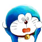  1:1 2020 absurd_res anthro bell blue_body blue_fur collar domestic_cat doraemon doraemon_(character) felid feline felis front_view fur hi_res machine male mammal mt_tg open_mouth raised_arms red_collar red_nose robot shaded simple_background solo spiral_eyes standing whiskers white_background white_body white_fur 
