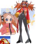 1girl adapted_costume bell-bottoms black_pants blush_stickers breasts brown_hair completion_time cropped_jacket dr._eggman dyarikku english_commentary genderswap genderswap_(mtf) gloves jacket long_legs medium_breasts pants pince-nez red_jacket reference_inset scrunchie sketch solo sonic_(series) spikes sunglasses twintails underboob white_gloves 