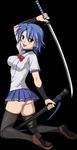  blush ichiban_ushiro_no_daimaou school_uniform smile sword weapon 
