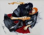  2boys akatsuki_(naruto) artist_request black_hair cloak fingers grey_eyes gunjou0024 jewelry long_hair male male_focus multiple_boys naruto naruto_shippuuden necklace orange_hair pain_(naruto) pein piercing rinnegan short_hair source_request spiked_hair toes uchiha_madara yaoi 