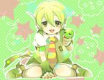  full_body green_eyes green_hair headphones male_focus necktie nichrome ryuuto_(vocaloid) smile solo vocaloid 