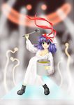  bad_id bad_pixiv_id cooking dancing dress kams parody pot purple_hair solo touhou white_dress yasaka_kanako 