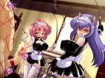  bdsm cat_cat_mistress censored cfnm clothed_female_nude_male cock_ring dominatrix femdom hiyoko_banchou maid mistress pink_hair purple_hair whip whip_marks whipping 