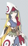  1girl asagiri_(castle_in_the_air) blue_hair breasts corset dress elbow_gloves female gensou_suikoden gensou_suikoden_v gloves green_eyes hat kunai lowres nelis short_hair solo suikoden suikoden_v weapon 
