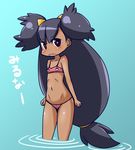  1girl artist_request bikini blush dark_skin female flat_chest gym_leader iris_(pokemon) long_hair nabeyaki_neko pokemon pokemon_(game) pokemon_black_and_white pokemon_bw purple_hair solo swimsuit 