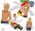  2boys blonde_hair fairy ferngully kissing male miniboy pointy_ears red_hair topless wings yaoi 