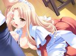  apron blonde_hair breasts bukatsu_kikaku censored cum cum_on_body cum_on_breasts cum_on_hair cum_on_upper_body ejaculation facial game_cg hand_on_head houzuki_fumi jpeg_artifacts large_breasts maid mosaic_censoring nemigi_tsukasa open_clothes open_mouth open_shirt penis shirt solo_focus wince 