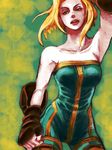  bare_shoulders blonde_hair final_fantasy final_fantasy_tactics gloves green_eyes monk_(fft) ninomiya_naki open_mouth short_hair simple_background solo unitard 