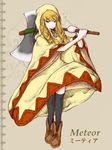  axe blonde_hair braid final_fantasy final_fantasy_tactics final_fantasy_tactics:_hakuma_doushi_shibari hair_over_shoulder hat hood long_hair masuda_(agga) robe smile solo twin_braids twintails weapon white_mage white_mage_(fft) 