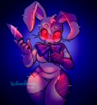  animal_humanoid bow_accessory bow_ribbon clothing costume female five_nights_at_freddy&#039;s five_nights_at_freddy&#039;s:_security_breach glowing glowing_eyes hi_res humanoid knife lagomorph lagomorph_humanoid leporid leporid_humanoid mammal mammal_humanoid patched_clothing rabbit rabbit_humanoid red_eyes redpandabobana scottgames shush slightly_chubby solo solo_focus vanny_(fnaf) video_games whiskers 