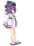  1girl azur_lane bush_(azur_lane) full_body hair_ornament hairclip hat jacket mota purple_eyes purple_hair shoes short_hair simple_background sneakers solo white_background 