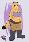  anthro belly belly_folds belly_overhang big_belly big_breasts boots bottomwear breasts cleavage clothed clothing domestic_cat felid feline felis female footwear garfield_(series) garfield_the_cat gothfield hand_on_hip hi_res lonnyk looking_at_viewer mammal meme navel overweight overweight_female pencil_skirt skirt solo standing 