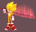  2022 5_fingers absurd_res anthro biped black_nose clothing eulipotyphlan fingers footwear full-length_portrait fur gloves handwear hedgehog hi_res holding_object holding_sword holding_weapon jamoart male mammal melee_weapon portrait red_eyes sega shoes signature simple_background solo sonic_frontiers sonic_the_hedgehog sonic_the_hedgehog_(series) super_form super_sonic sword video_games weapon white_clothing white_gloves white_handwear yellow_body yellow_fur 
