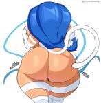  absurd_res animal_humanoid big_butt blue_hair butt capcom cat_humanoid darkstalkers english_text felicia_(darkstalkers) felid felid_humanoid feline feline_humanoid female hair hi_res huge_butt huge_hips huge_thighs humanoid jinu mammal mammal_humanoid onomatopoeia solo sound_effects text thick_thighs video_games white_body white_skin wide_hips 